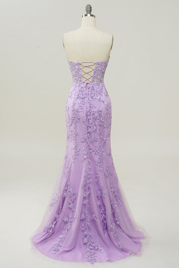 Vestido de fiesta con apliques sirena púrpura